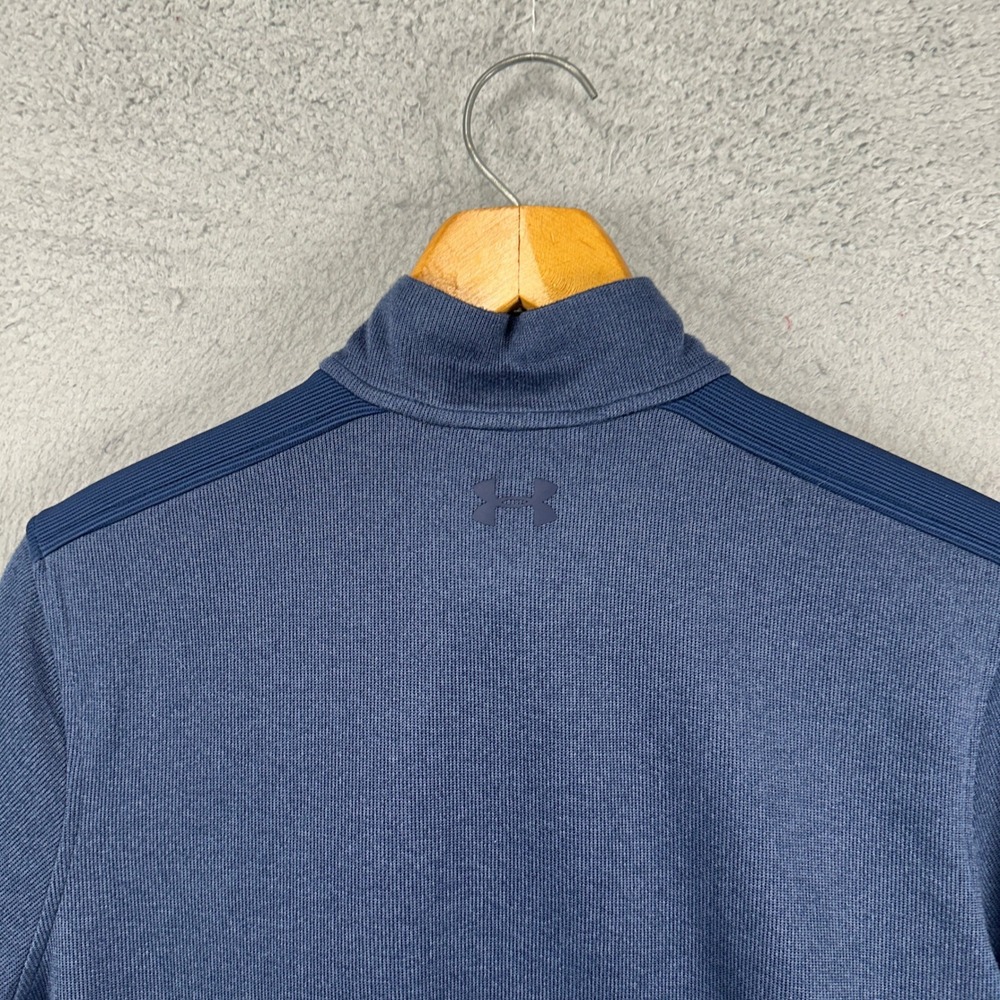 Under Armour Cold Gear Mens Pullover‎ Sweatshirt Medium Navy Quarter Zip Loose - Picture 7 of 10